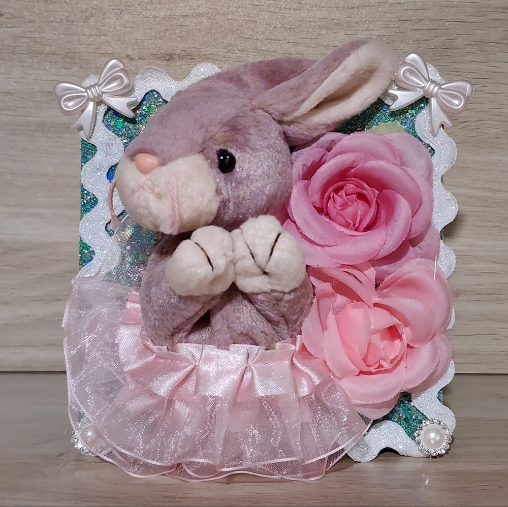 Beanie Baby Taxidermy Sugar Plum Bunny Wall Hanging/ Decor Block
